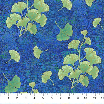 Northcott Fabrics - Shimmer-Ginkgo Garden - Ginkgo Cluster - Navy