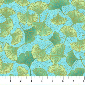 Northcott Fabrics - Shimmer-Ginkgo Garden - Ginkgo Toss - Turquoise