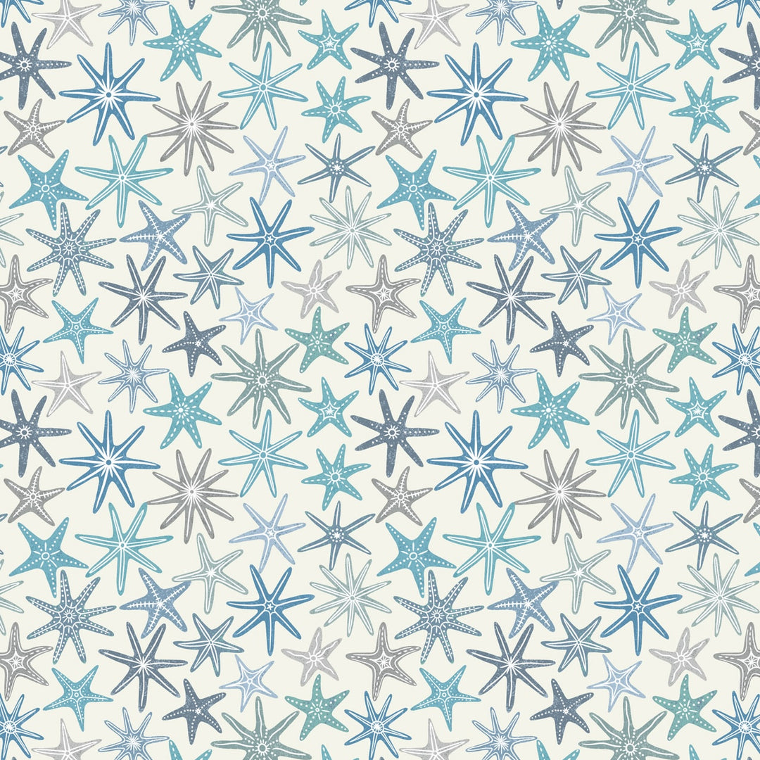 Lewis & Irene - Ocean Pearls - Blue Starfish on Cream