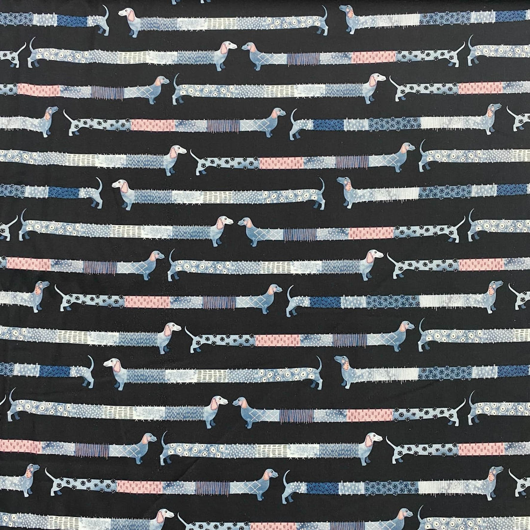 Fabric Merchants - Marketa Stengl - Digital Sashiko Style Dachshund - Navy / Pink