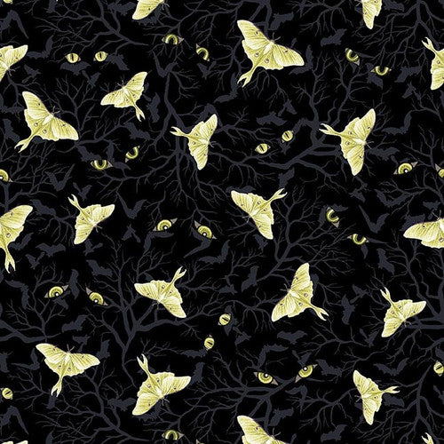 Studio E Fabrics - Hallowed Forest - Luna Moths And Cat's Eyes