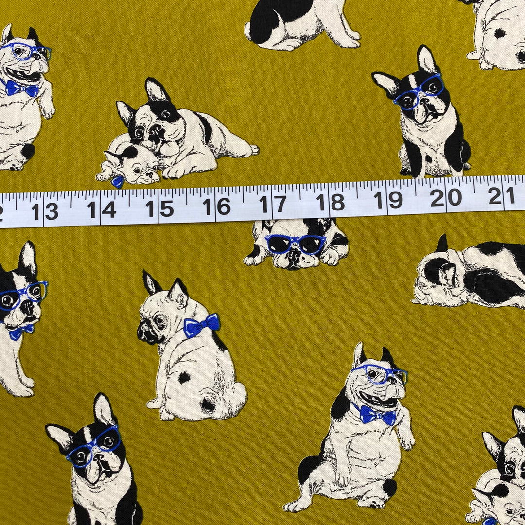 Japanese Cotton Fabric - French Bulldogs - Mustard