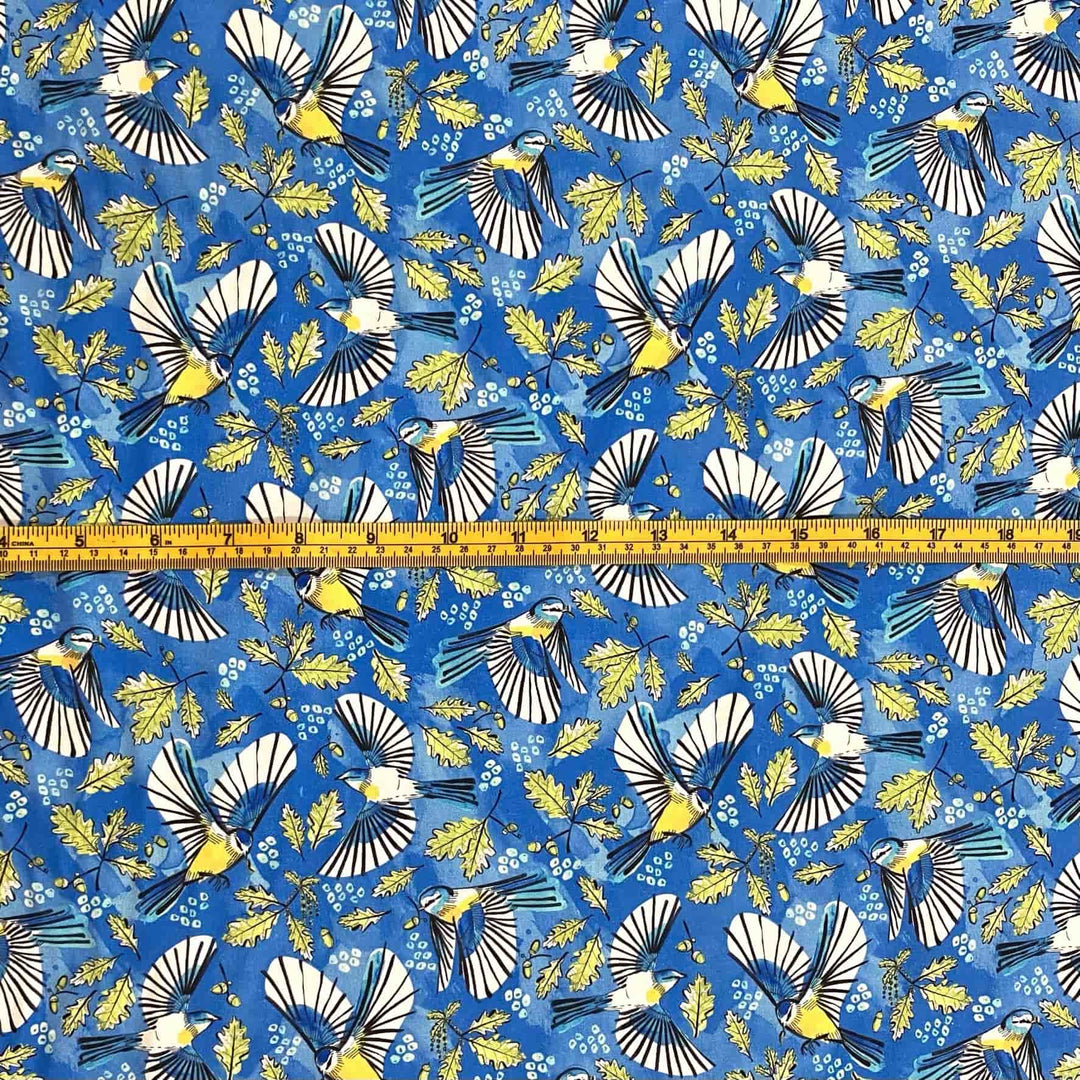 Fabric Merchants - Marketa Stengl - Birds and Oak Leaves - Blue Yellow