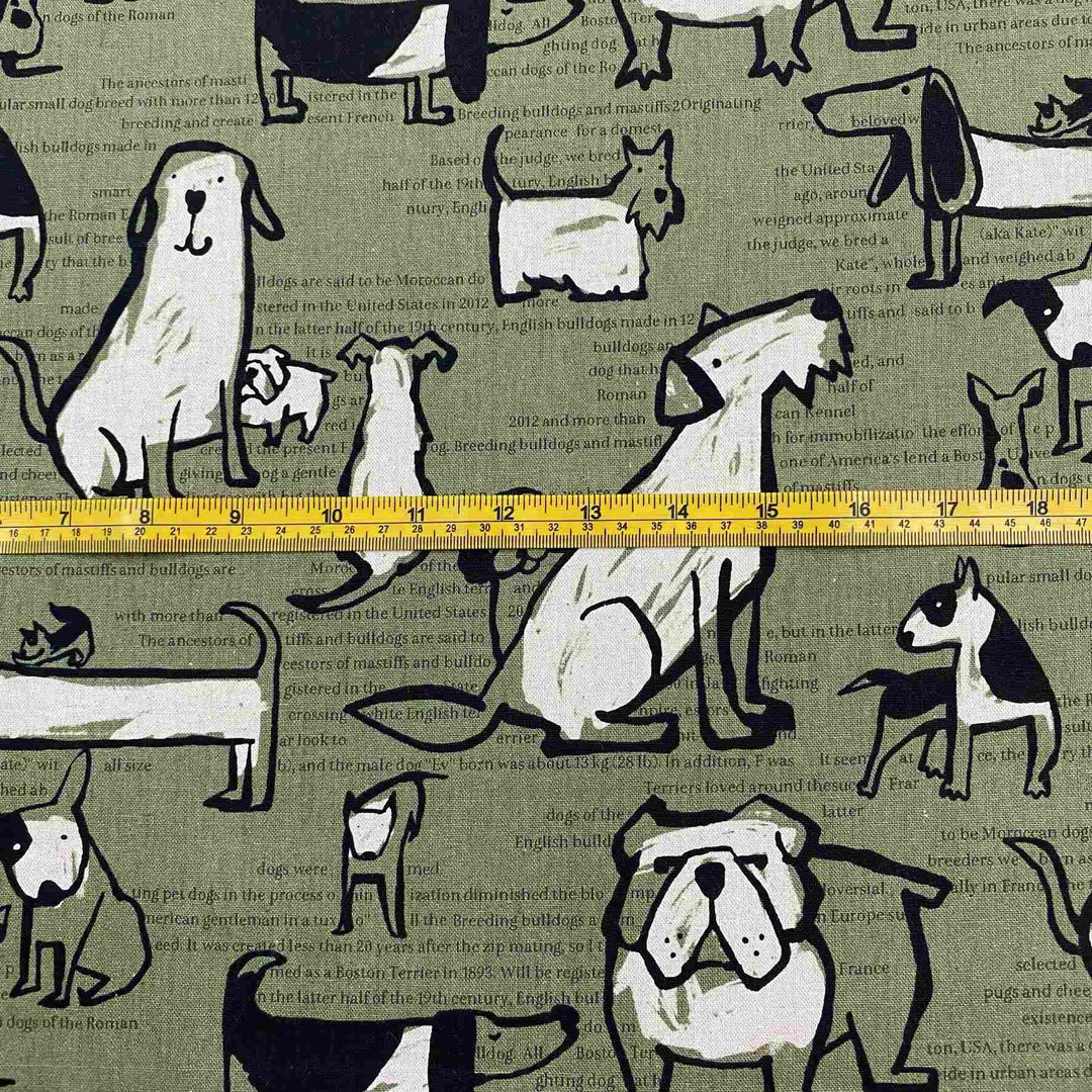 Cosmo Textile - Scribble Animals - Dogs - Japanese Cotton Linen Canvas - Green