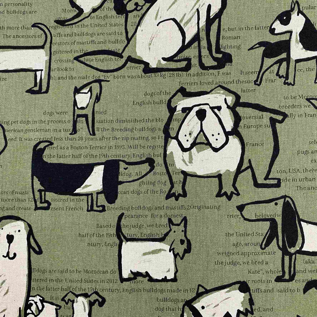 Cosmo Textile - Scribble Animals - Dogs - Japanese Cotton Linen Canvas - Green