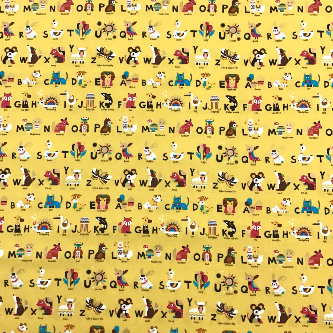 Kokka Japan - Powerful Glitter - Animal Alphabet - Yellow