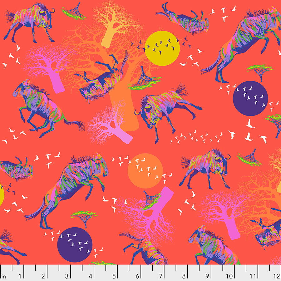 FreeSpirit Fabrics - Migration - Wildebeests in Motion - Red